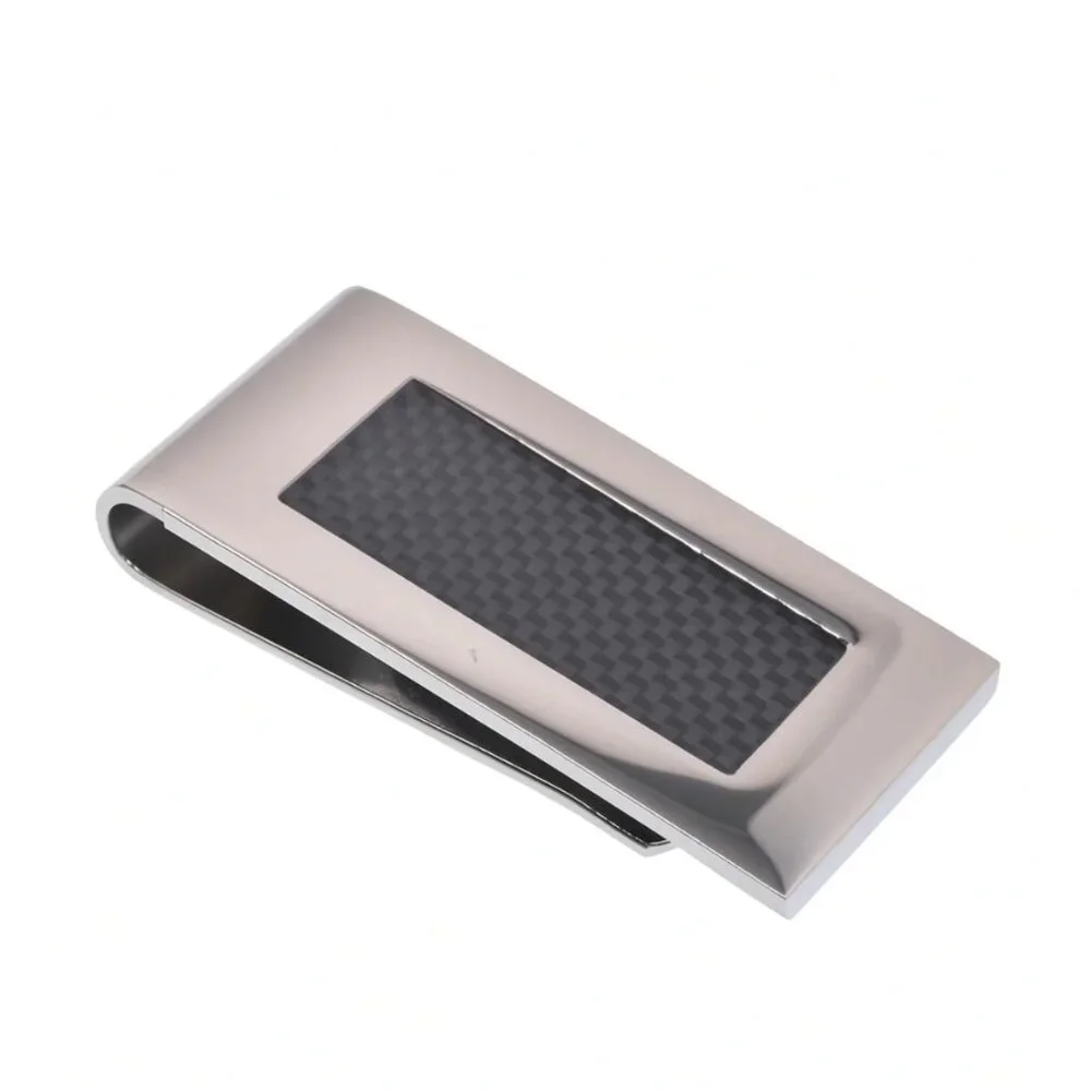 Rhodium Plated Stainless Steel Carbon Fiber 22mmx49mm Money Clip